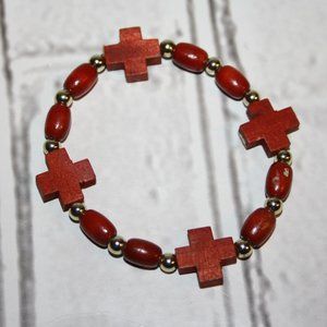 Beautiful wooden cross and silver bracelet 7"